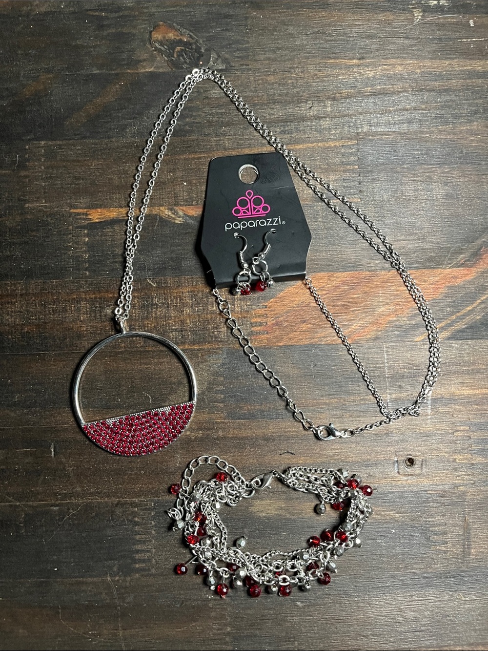 ⭐️3/$15⭐️ paparazzi Silver-Tone Red Crystal Half-Moon Necklace Set